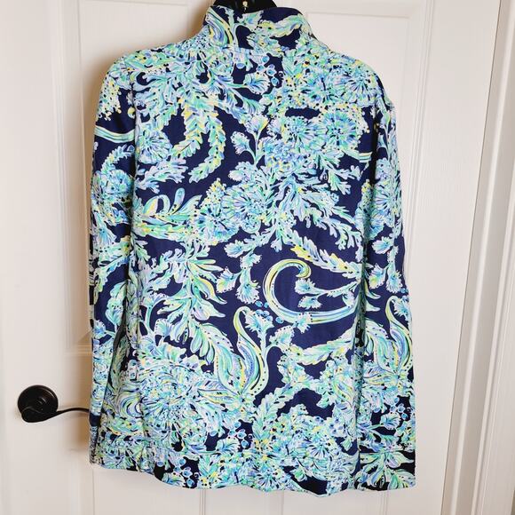 Lilly Pulitzer Jacket Medium Blue Betsey Floral Scuba Doo High Tide Athleisure - Picture 8 of 14
